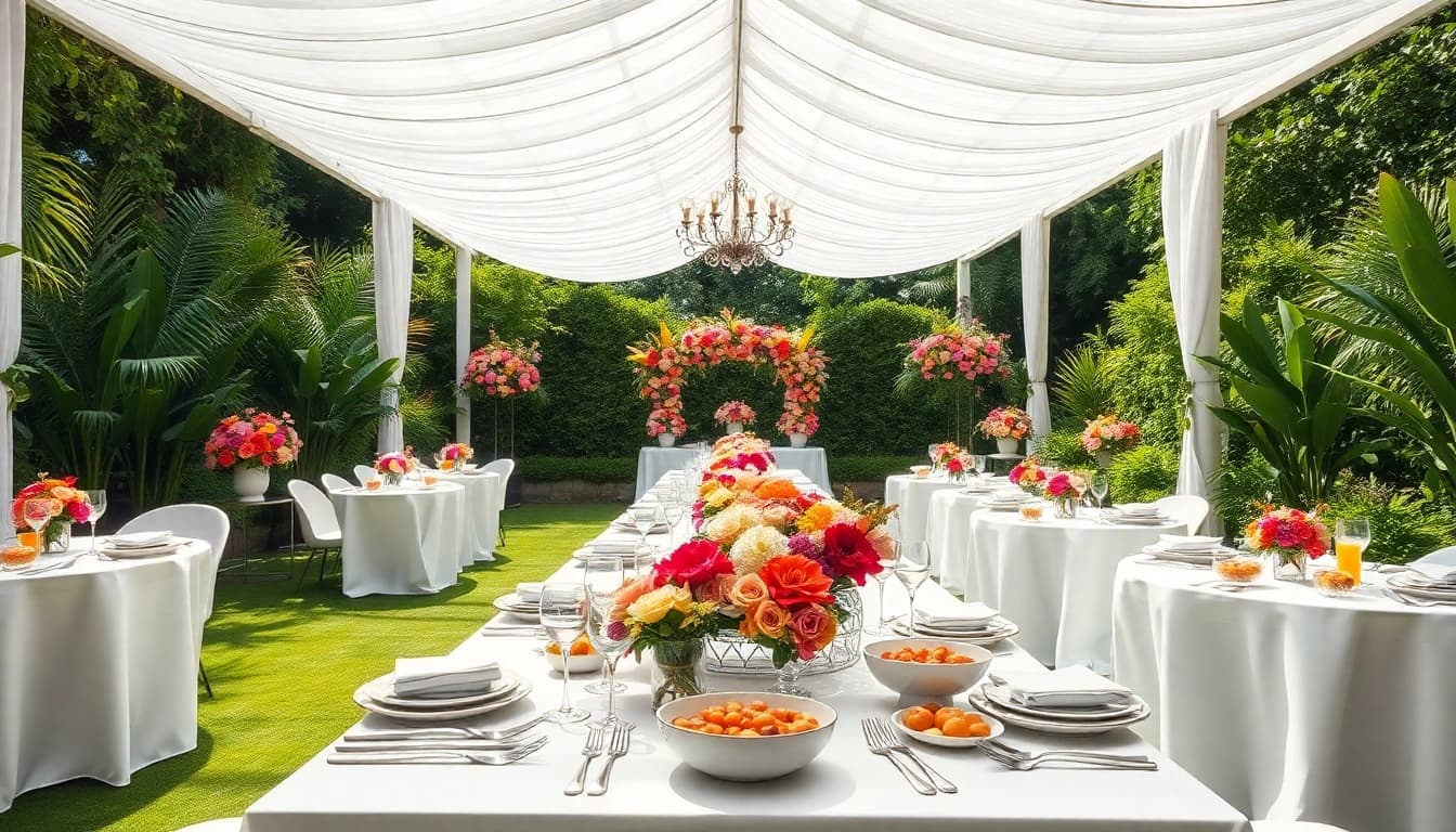 Captivating outdoor cateringhirelondon event showcasing elegant decor in a garden.