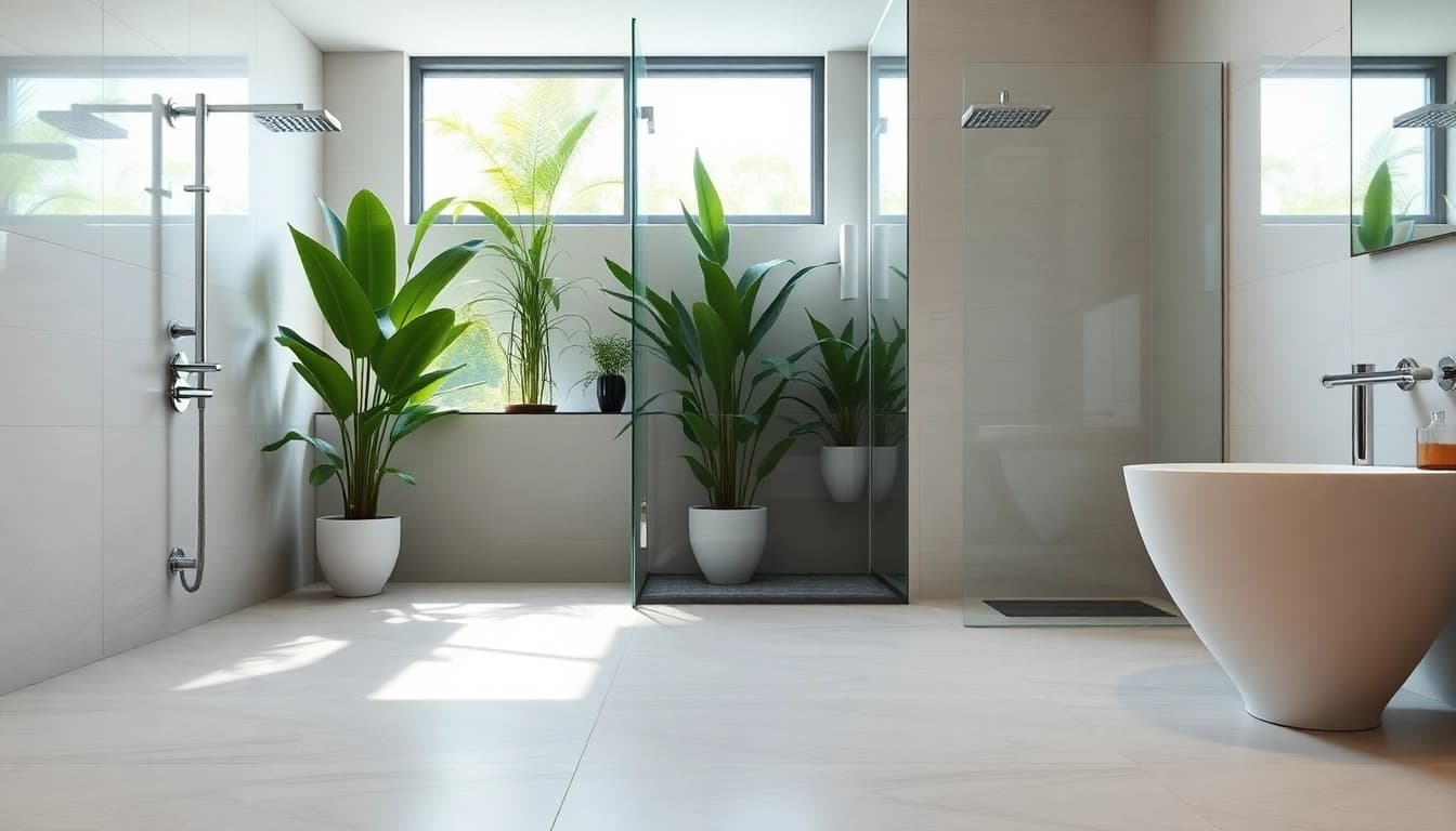 Transform your space with elegant showers featuring sleek designs and vibrant greenery.