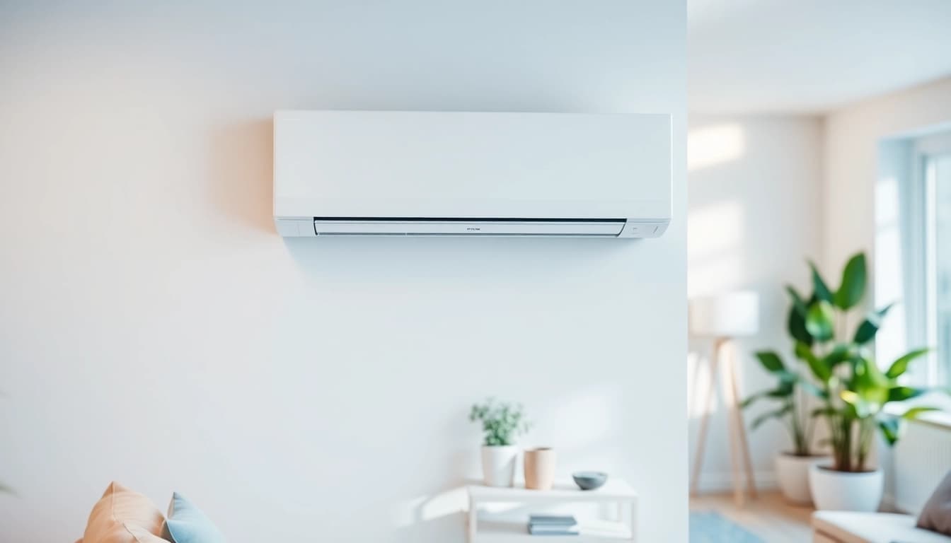 Install mini split ac unit in a modern living room, highlighting sleek efficiency and aesthetics.