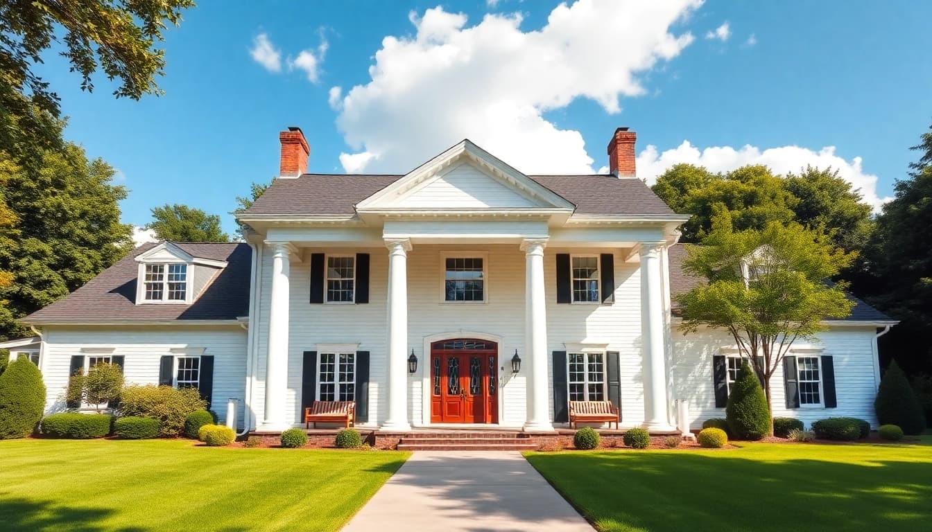 Colonial home addition showcasing elegant columns and spacious porch in natural lighting.