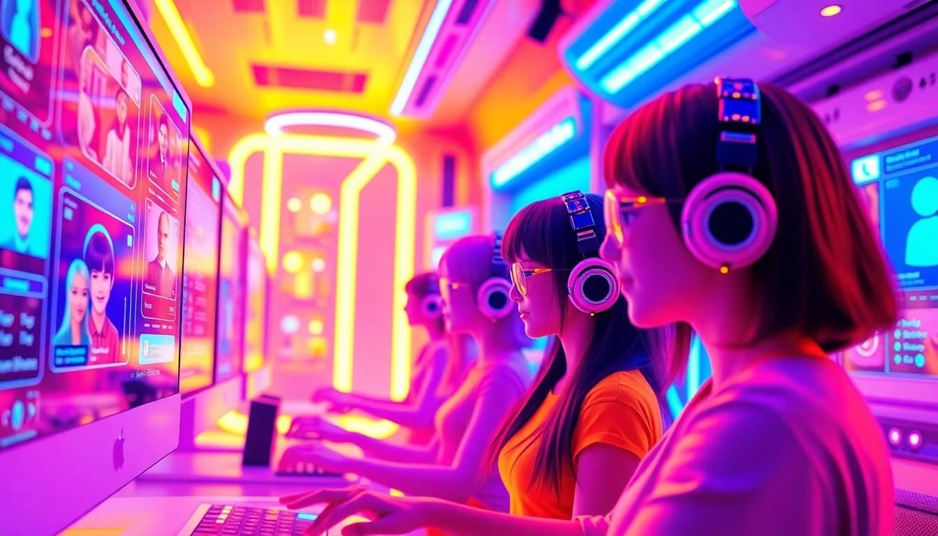 Discover engaging NSFW AI platforms in a vibrant digital scene showcasing immersive features and user interactions.