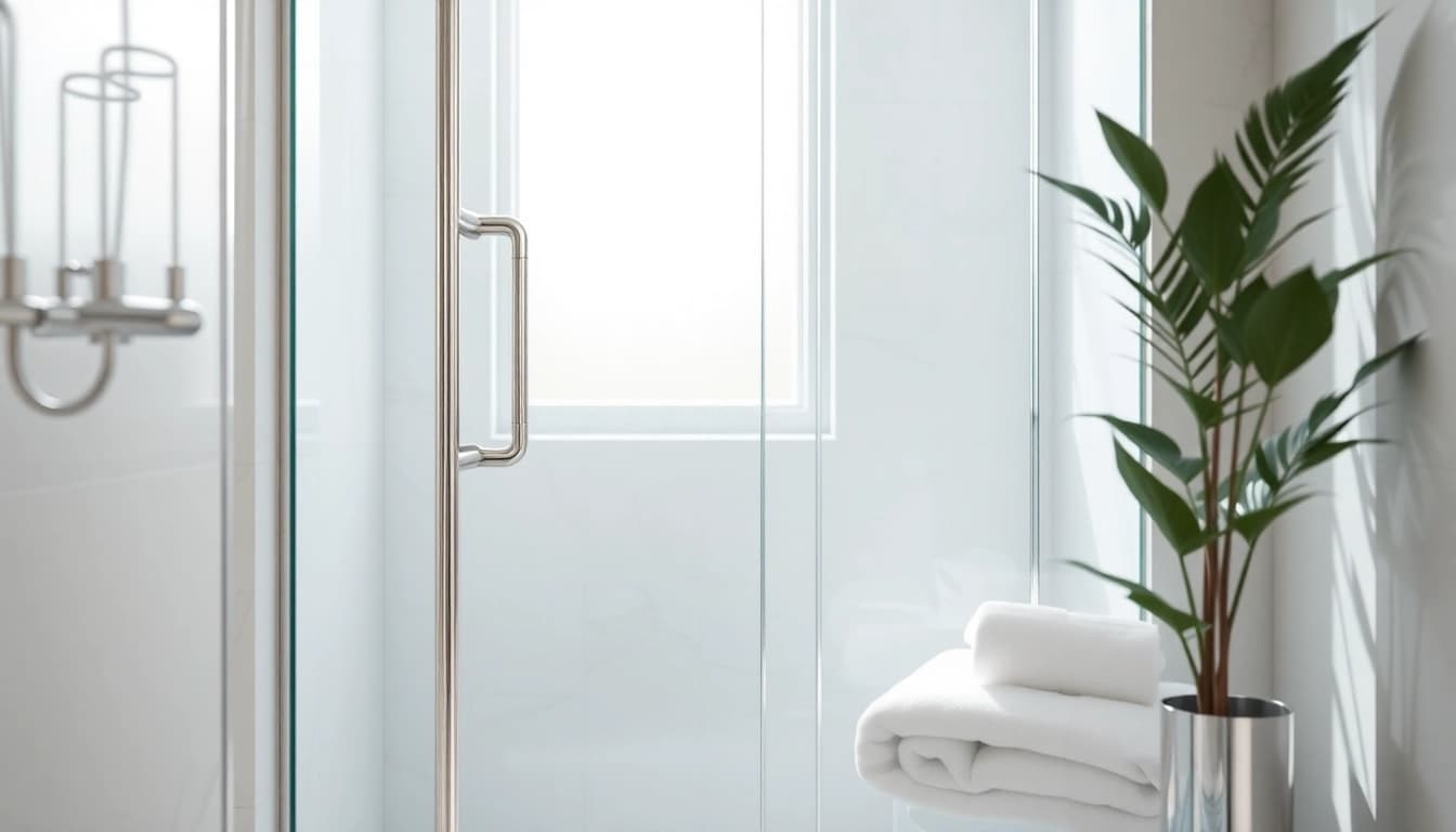 Stylish shower doors uk enhancing a contemporary bathroom aesthetic with bright lighting.