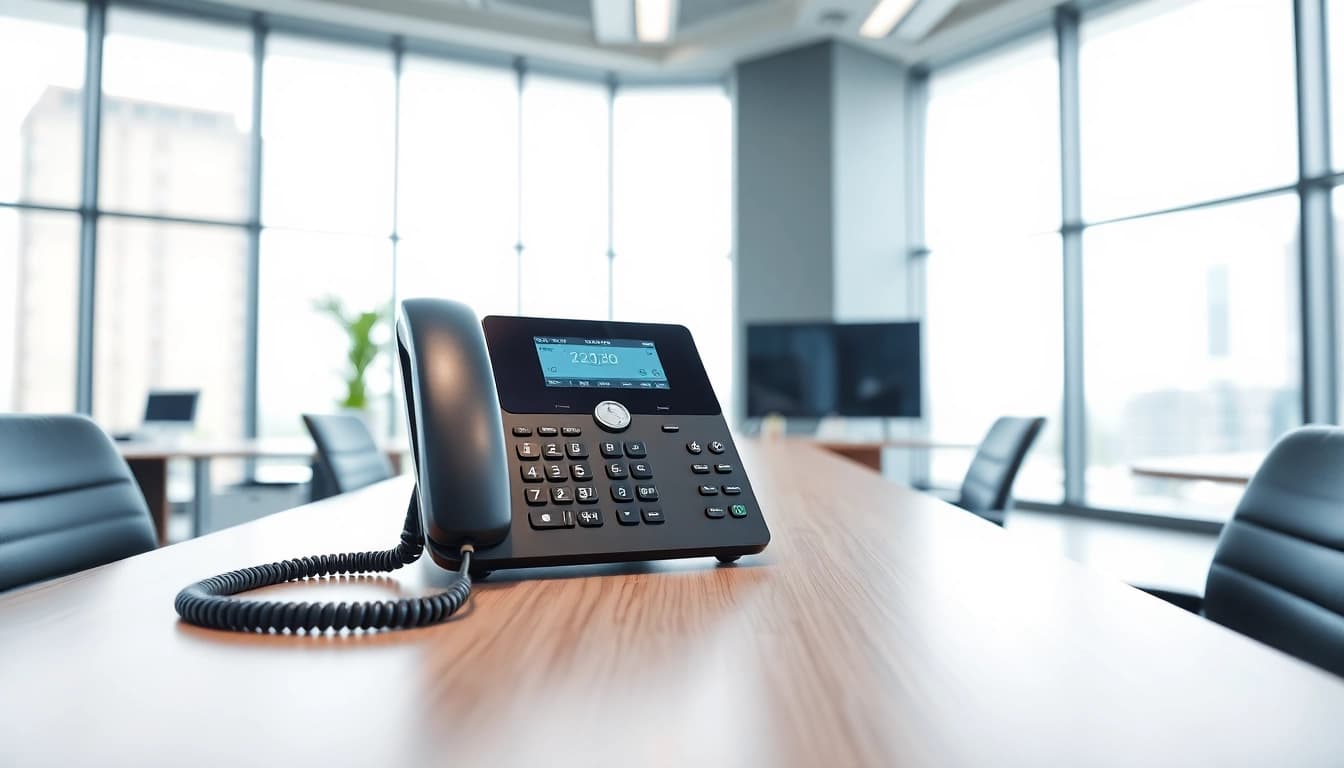 Showcasing a professional business phone in a modern office environment for efficient communication.