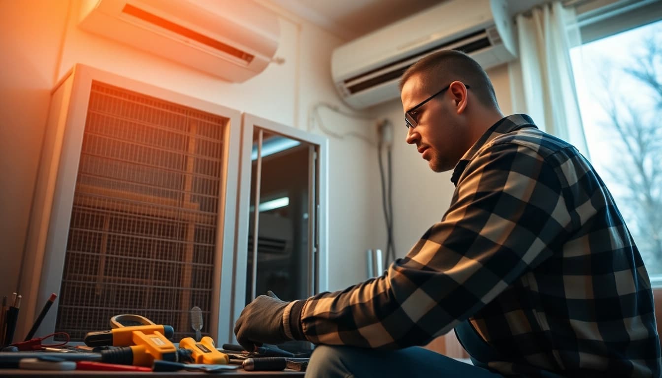 Expert AC Repair Tampa technician fixing an air conditioning unit at home.