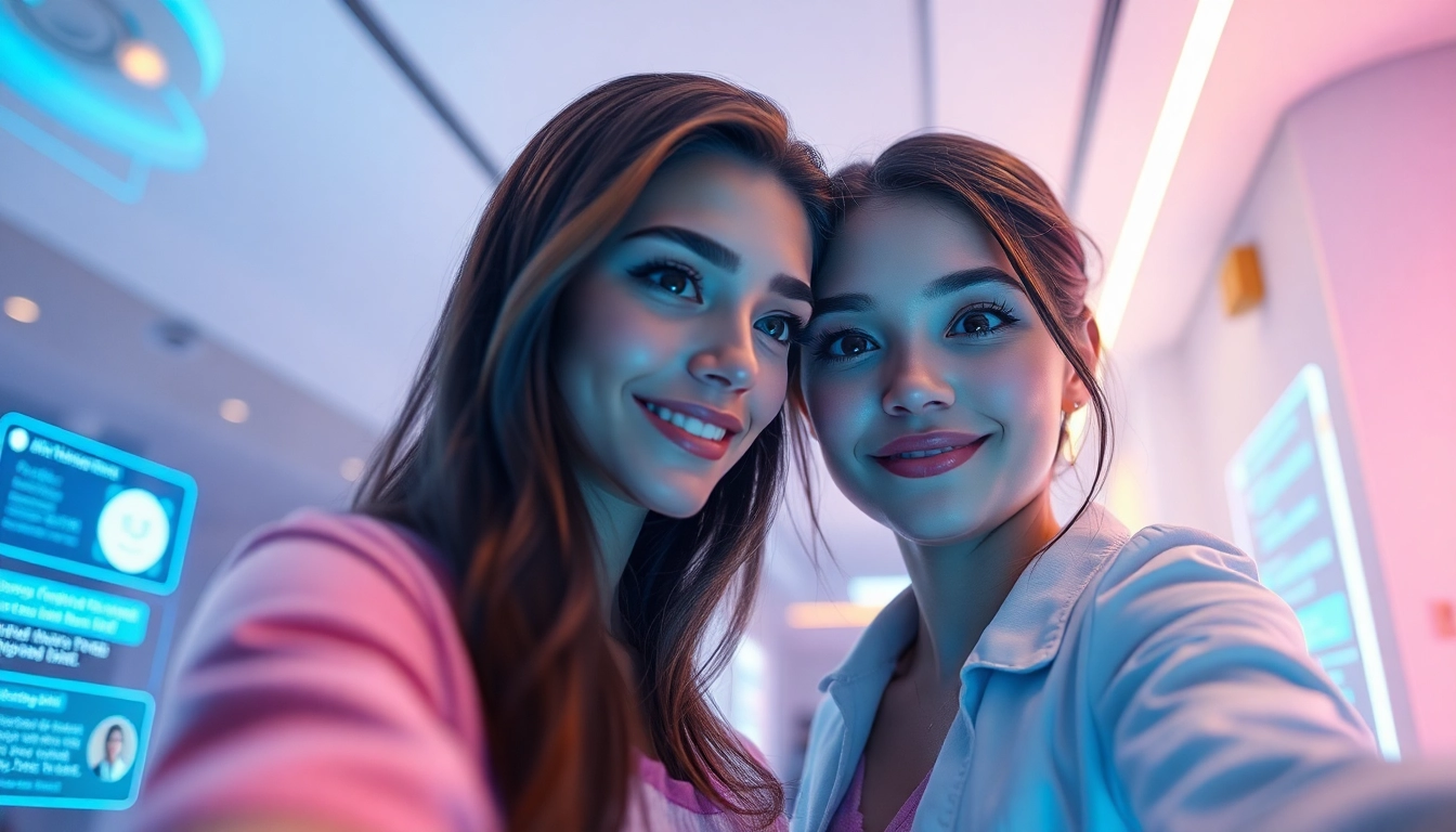AI girlfriend chatting in a warm, inviting digital environment with a user
