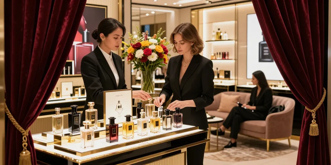 Xerjoff luxury perfumes showcased in a boutique, rich lighting and elegant decor.