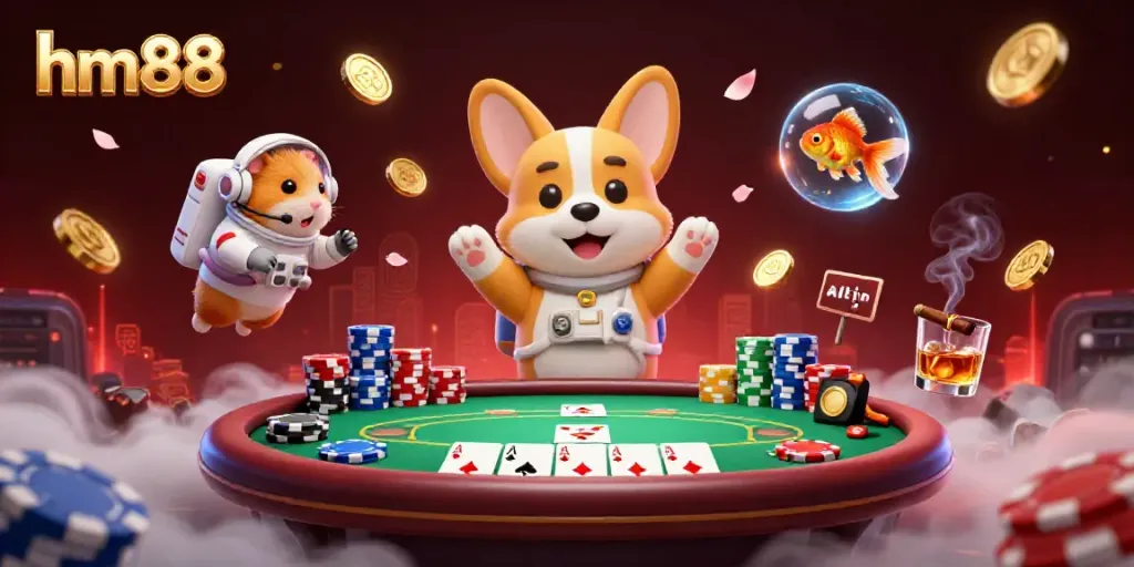 Engage in thrilling gameplay at hm88 with a 3D cartoony astronaut and floating casino elements in space.