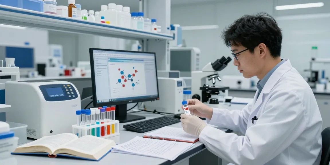 Buy retatrutide from a professional lab, featuring a researcher analysing high-purity peptides amidst scientific equipment.