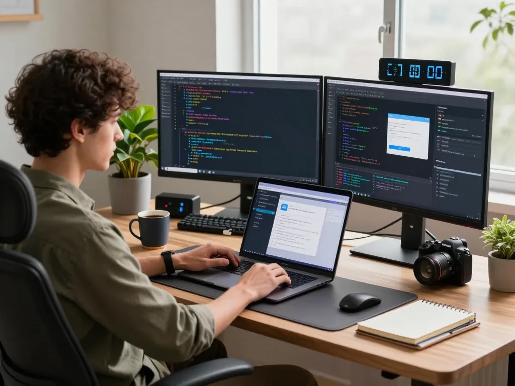 Setting up Open Claw AI assistant on a modern workstation with dual monitors and tech decor.