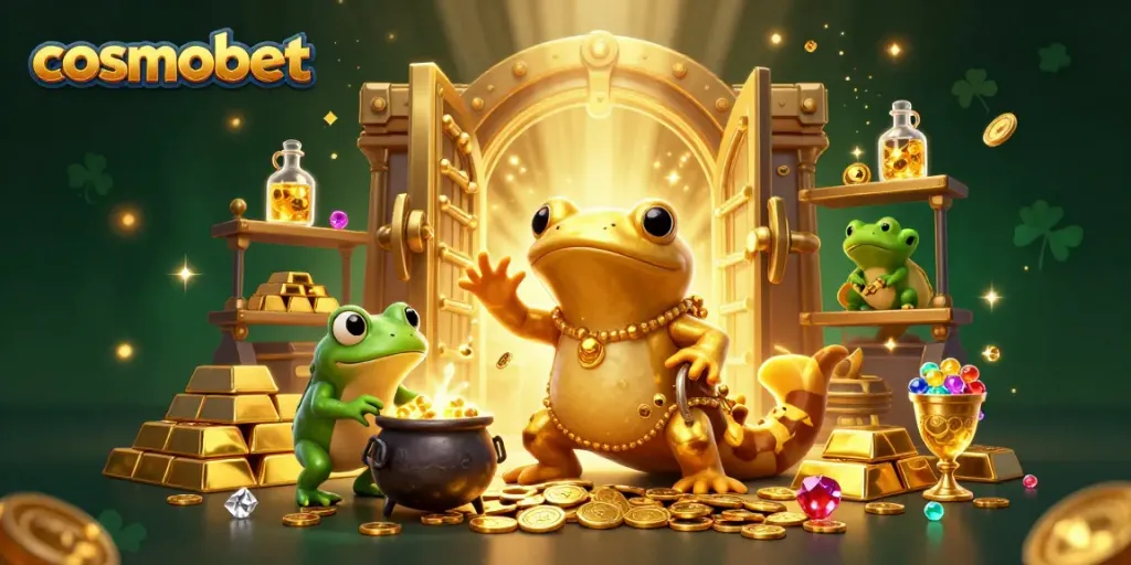 Experience the thrill of cosmobet with a vibrant alchemist scene full of treasures and gold.