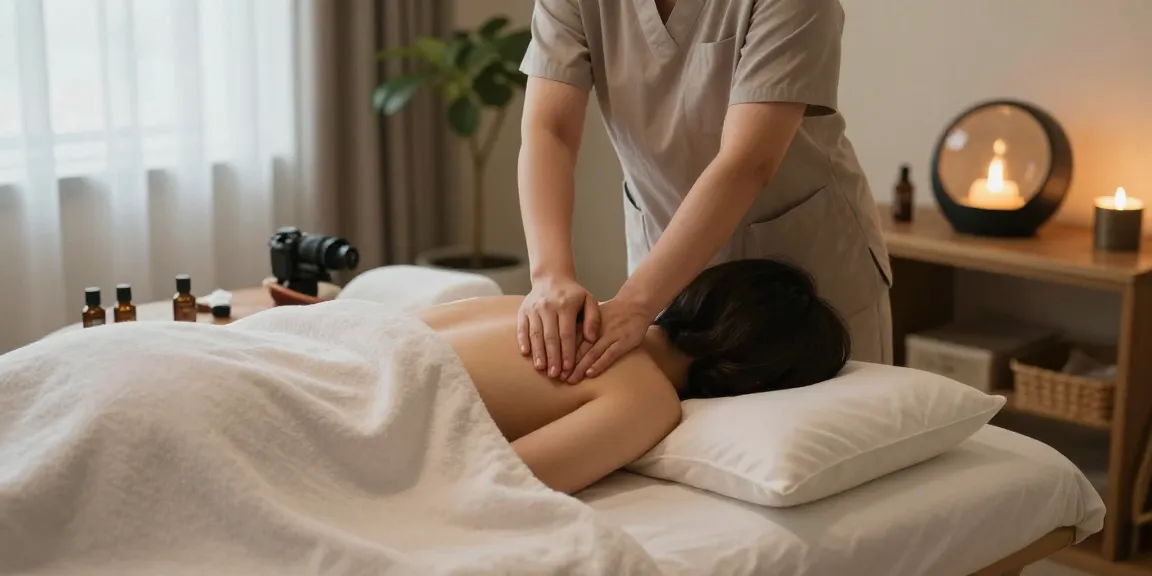 Indulge in 성동구출장안마 with a soothing home massage experience, featuring a therapist and serene setting.