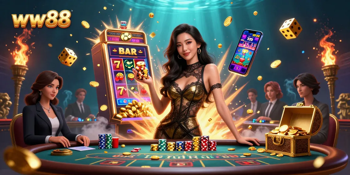 Experience thrilling gaming at ww88 with a glamorous dealer at a VIP baccarat table.