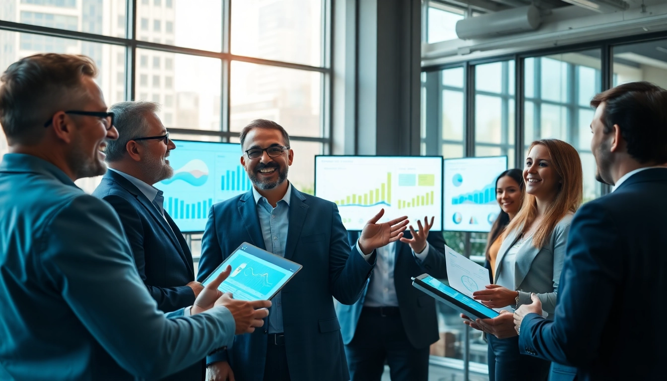Business owners collaborating in a vibrant workspace, showcasing teamwork and innovation.