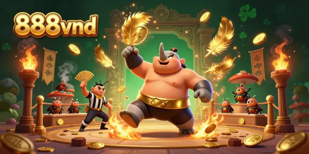 Engage in exciting gameplay at 888vnd with dynamic gold coins and animated beetle characters.