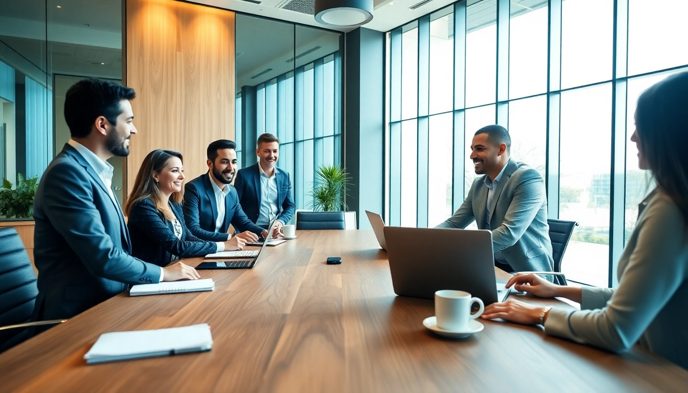 Business owners collaborating in a stylish office environment, showcasing teamwork and innovation.