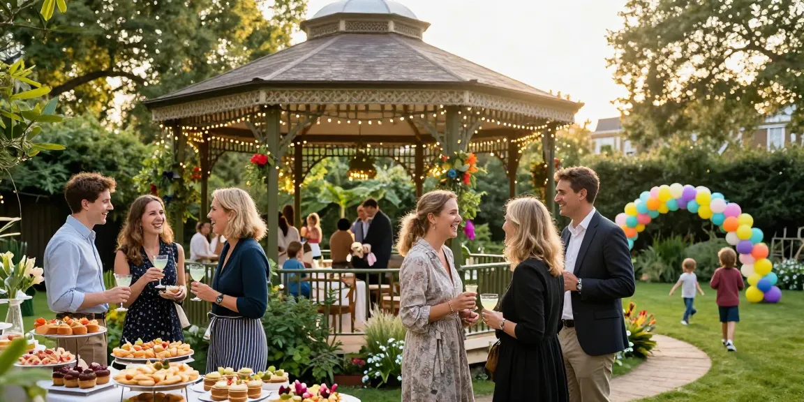 Engaging outdoor event with gazebo hire from https://www.gazebohirelondon.co.uk/, featuring guests enjoying a garden party atmosphere.