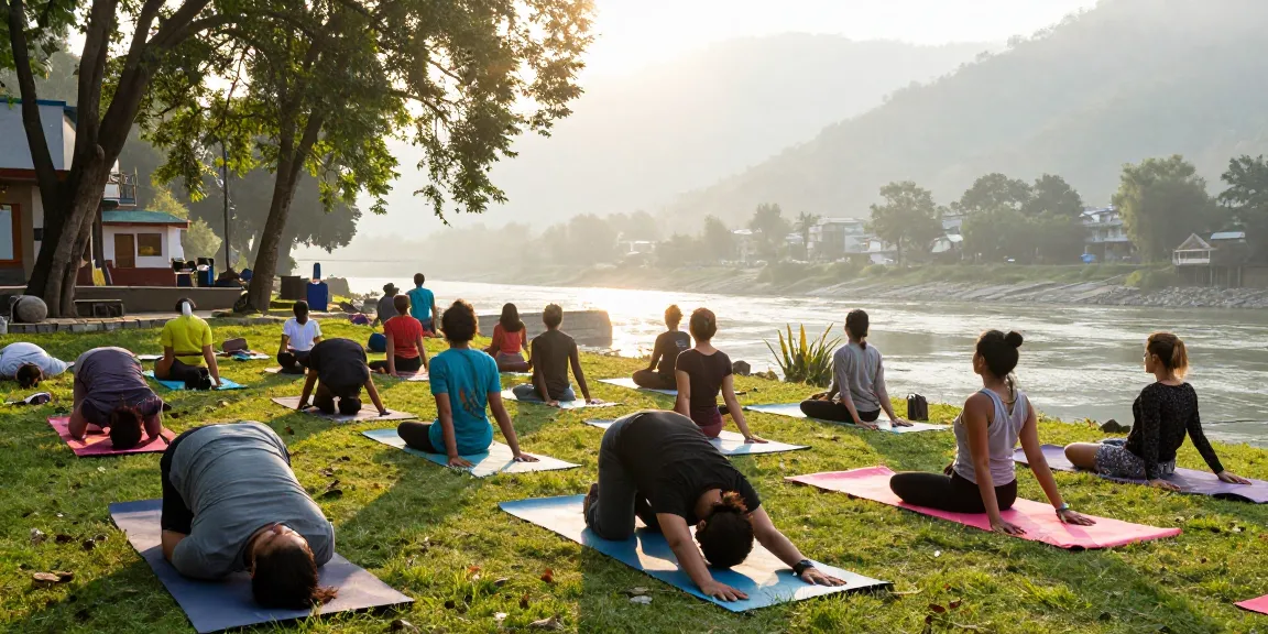 Best Yoga teacher training course in rishikesh participants practicing yoga in serene Himalayan setting.