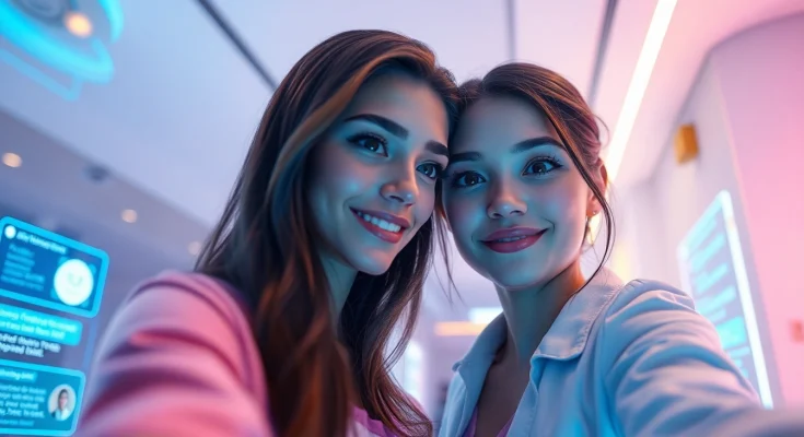 AI girlfriend chatting in a warm, inviting digital environment with a user