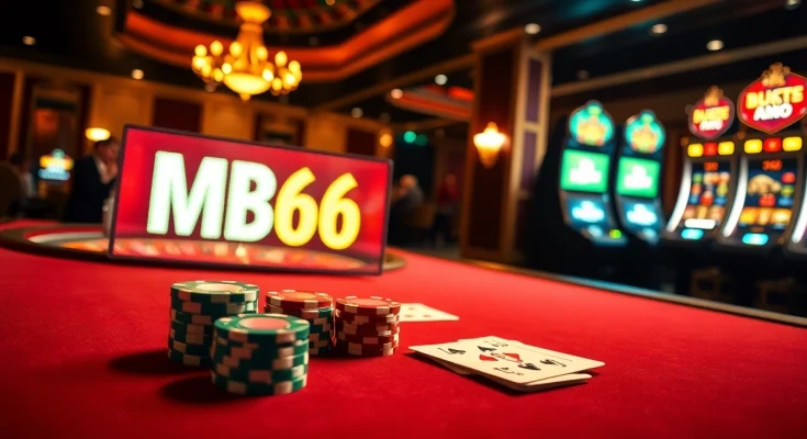 Experience an exciting moment at MB66 casino with players at a vibrant poker table.