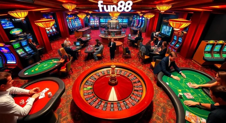 Experience the thrill of gambling at Fun88's luxurious casino with vibrant tables and exciting games.