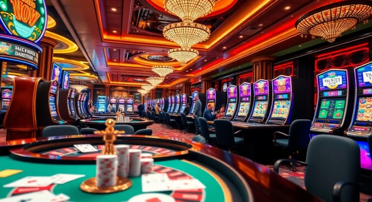 Players engaged in thrilling gameplay at MU88 casino, showcasing vibrant tables and slot machines.