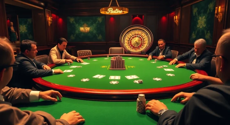 Exciting poker game at 888 vi, showcasing vibrant chips and cards in a luxurious casino setting.