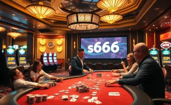 Experience the excitement of s666 đăng nhập with vibrant casino visuals featuring players and gaming tables.