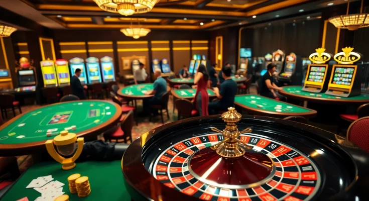 SUNCITY casino scene with lively players at poker tables and a spinning roulette wheel.
