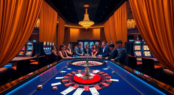 Exciting gaming action at 789F's luxurious casino tables with vibrant chips and roulette wheels.