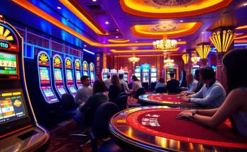 Engaging casino environment showcasing TK88win.live, featuring players enjoying vibrant slot machines and card games.