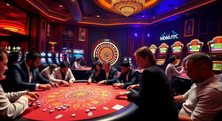 Experience thrilling gameplay at mb66.nyc with players engaged in poker and roulette.