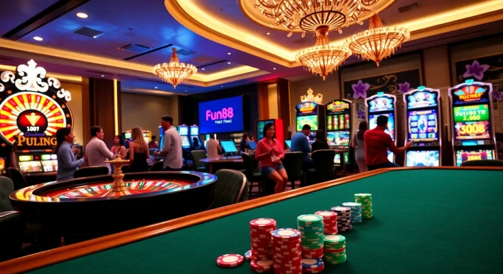 Gambling enthusiasts enjoying games at Fun88 Thai's luxury online casino.