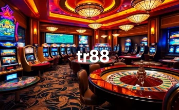 Experience the excitement of casino gaming with TR88, featuring slot machines and poker tables.
