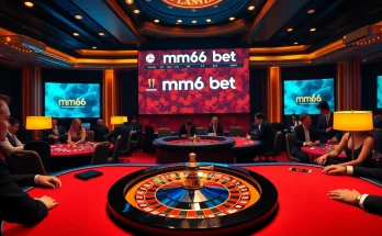 Players engaged in a thrilling game at a luxurious casino, promoting mm66 bet with vibrant atmosphere.