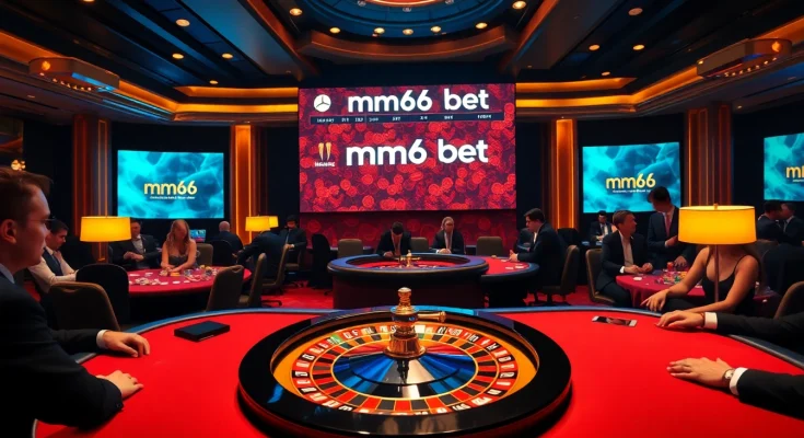 Players engaged in a thrilling game at a luxurious casino, promoting mm66 bet with vibrant atmosphere.