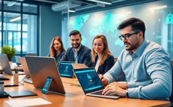 科技工作空间中现代设备上的快连官网界面，象征安全的互联网连接。