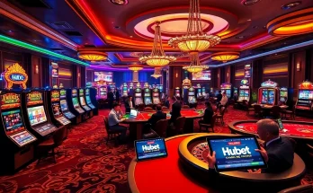 Engaging gamblers enjoy vibrant Hubet casino gaming with luxurious slot machines and tables.