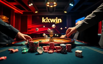 Experience the thrill of winning at https://kkwin.life/ with a lively casino table scene adorned with poker chips and dice.