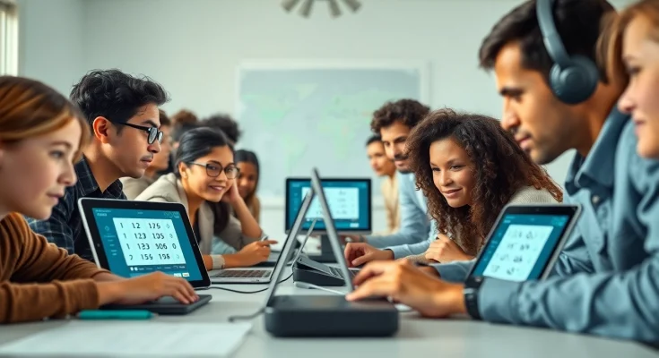 Morse code converter interface with diverse learners engaging in interactive education.