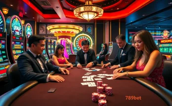 Gamblers at a luxurious poker table enjoying the excitement of 789bet casino games.