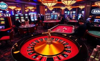 Players engaging in vibrant casino action at SX88, featuring roulette, poker, and slot machines.