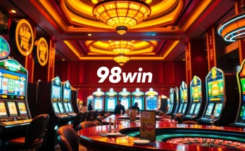 Players celebrating wins at 98win nổ hũ slot machines in a vibrant casino environment.