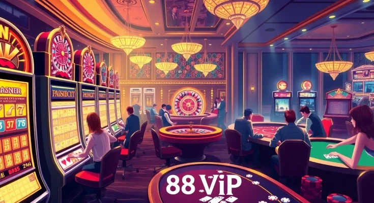 Players enjoying high-stakes games and slot machines at 68VIP's luxurious casino environment.