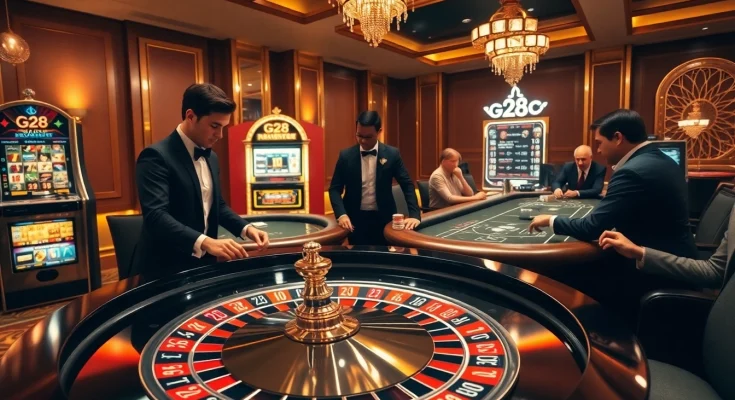 G28 casino scene with roulette tables and vibrant gaming action