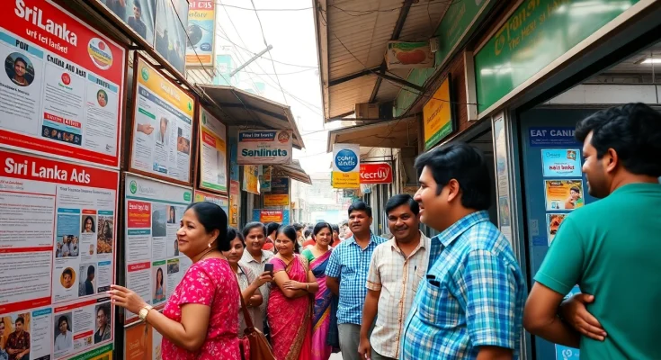 Sri Lanka Ads marketplace scene with vibrant interactions and colorful ads.