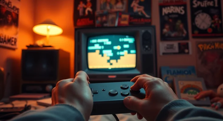 Experience classic games with a nostalgic gaming setup featuring retro cartridges and a vintage joystick.