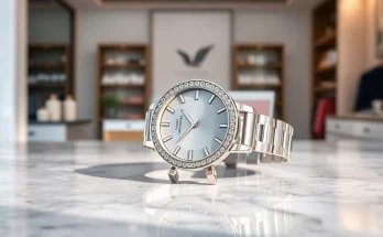 Admire the craftsmanship of a Ladies Classic Smart Watch styled luxuriously on a marble countertop.