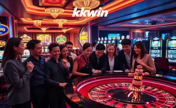 Players enjoying games at kkwin casino with vibrant atmosphere and roulette action.