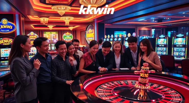 Players enjoying games at kkwin casino with vibrant atmosphere and roulette action.