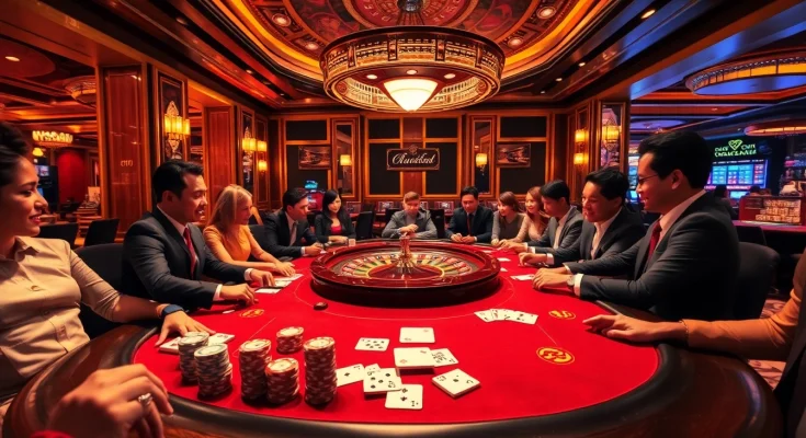 Experience the thrills of gaming with bangsawan88 at an upscale casino table, surrounded by excitement.